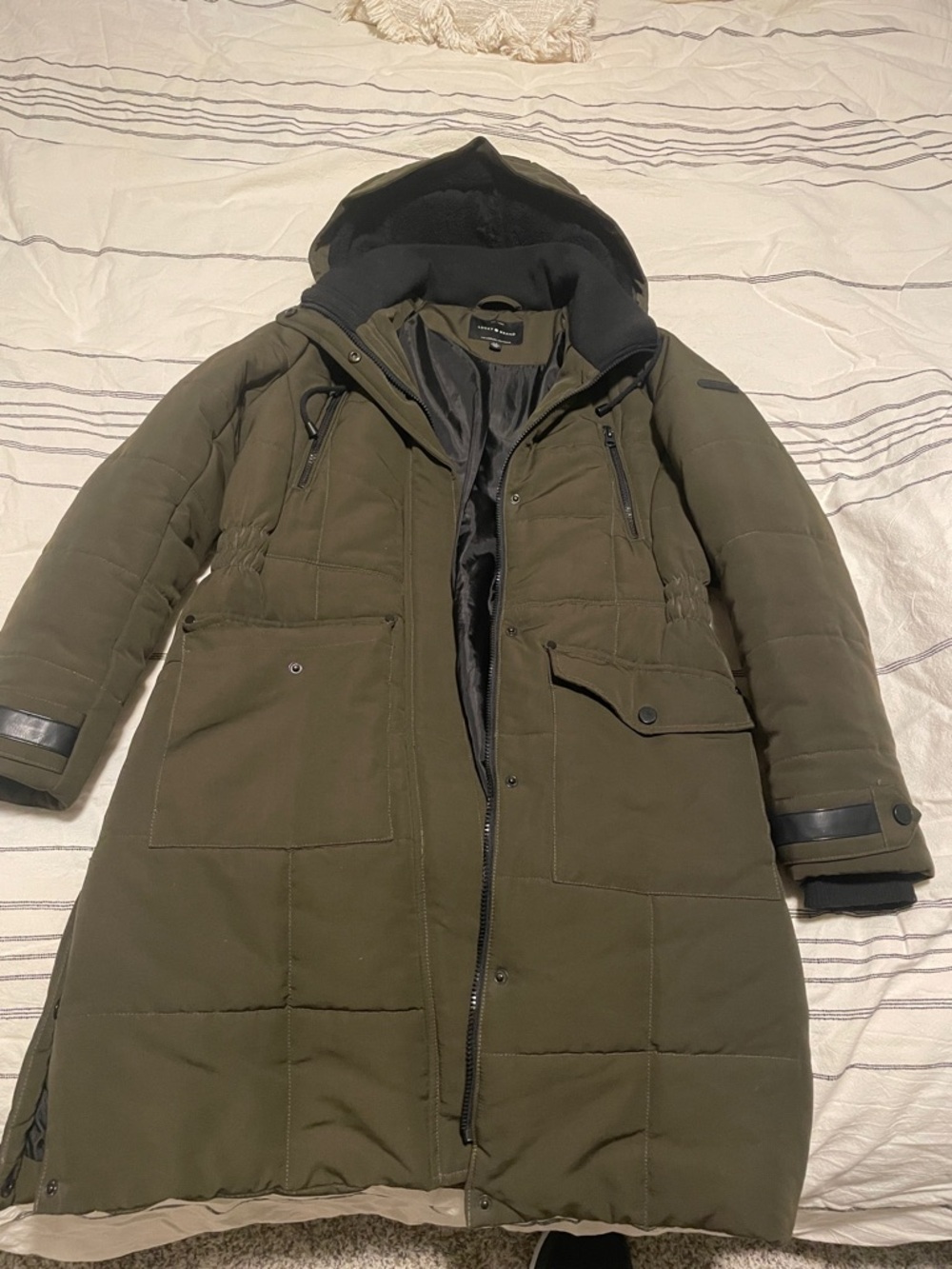 Lucky Brand Olive Green Hooded Long Puffer Coat
